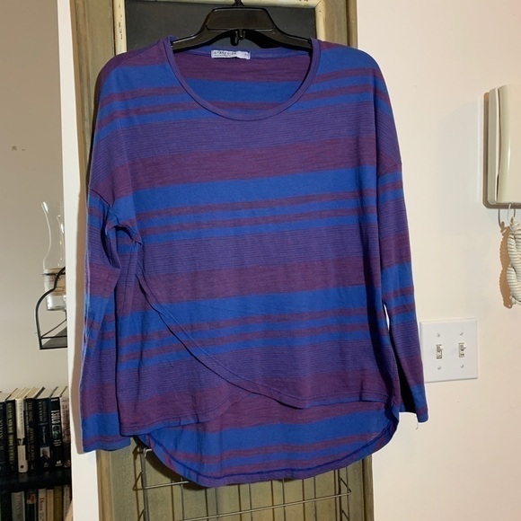 Anthropologie Stateside Striped Mock Wrap Long Sleeve Top Size XS Purple Blue - Picture 4 of 9